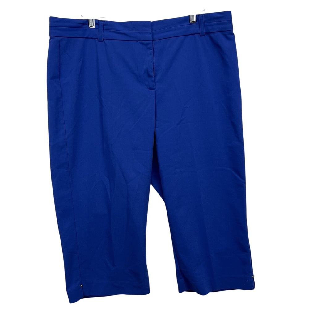 Kim Rogers Capri Pants Women 18 Royal Blue Stretch Cropped Studded Hem Trousers